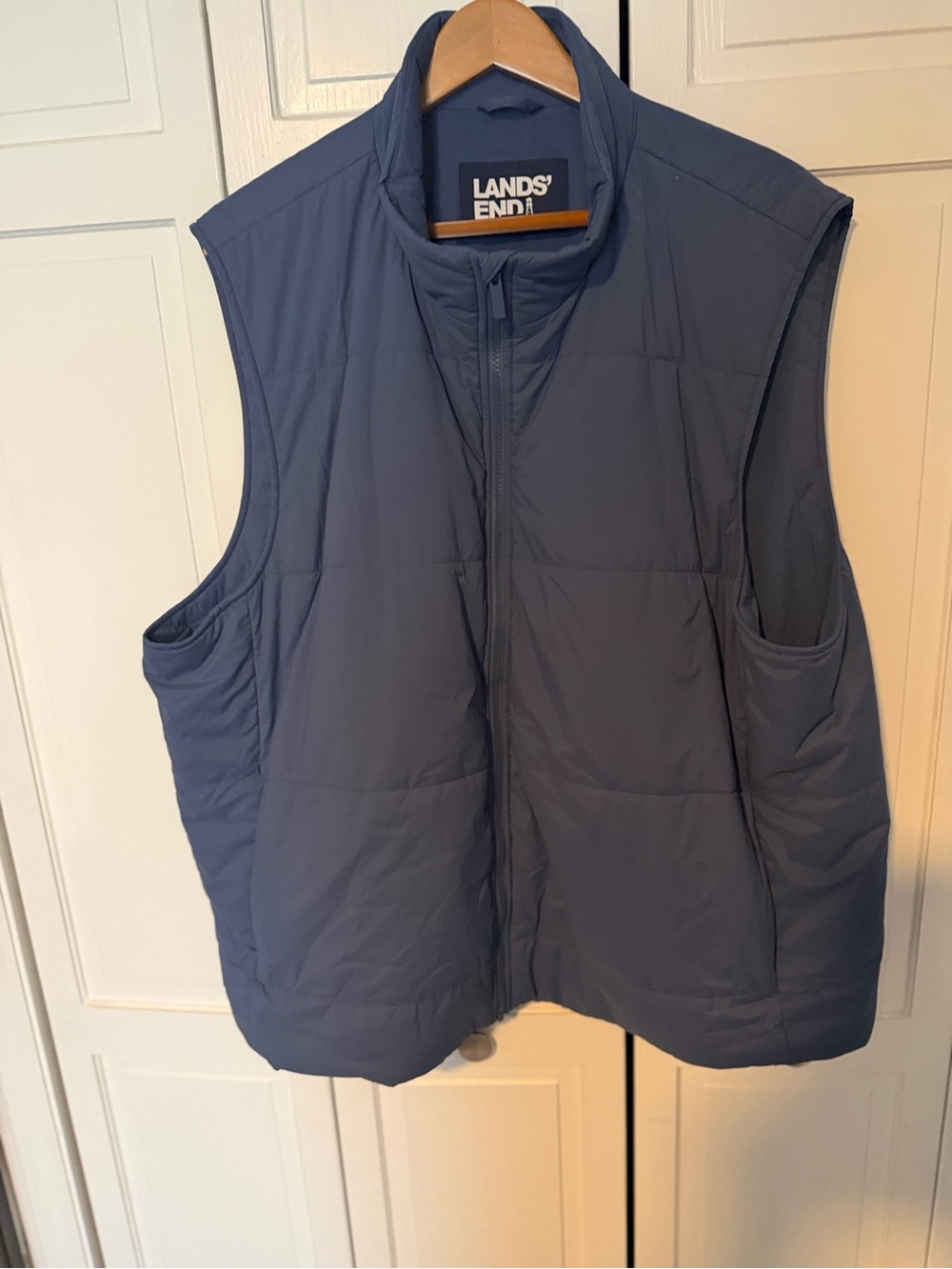 Lands End Mens XXL Insulated Vest Blue Stretch Full Zip Lightweight Puffer